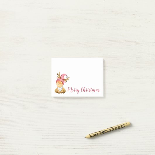 Cute Reindeer Gnome Merry Kerstmis Post-it® Notes (Op bureau)