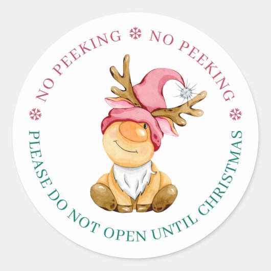 Cute Reindeer Gnome No Peking Tot Kerstmis Ronde Sticker (Voorkant)