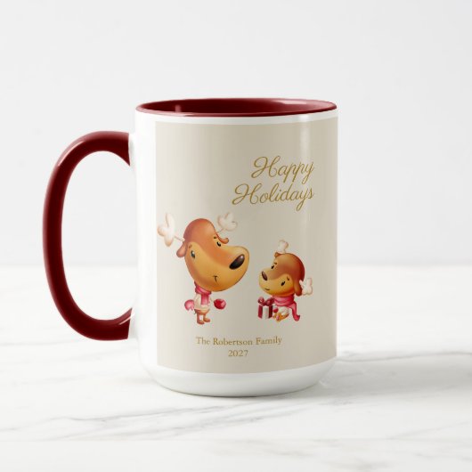 Cute Reindeer Happy Holidays Personalized Mok (Links)