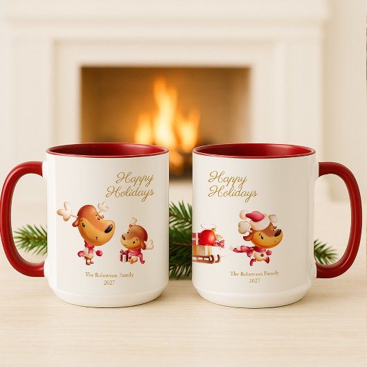 Cute Reindeer Happy Holidays Personalized Mok