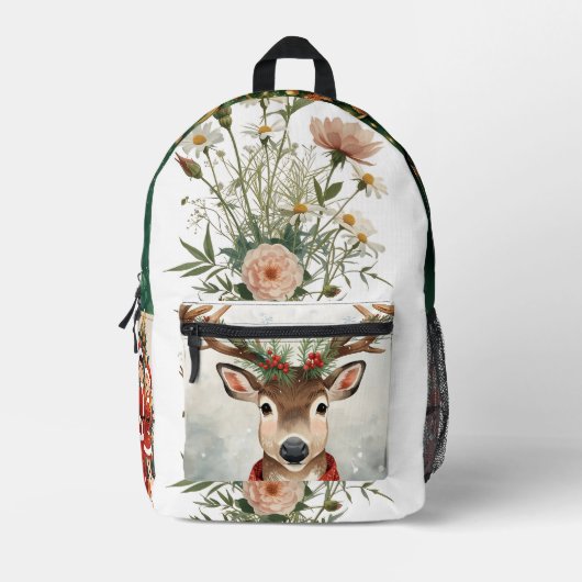 Cute Reindeer Holiday Back Bag For Festive Winter Bedrukte Rugzak (Voorkant)