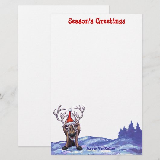 Cute Reindeer Holiday Station Briefpapier (Voorkant / Achterkant)