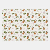 Cute Reindeer & Holly Christmas Pattern Inpakpapier Vel (Voorkant 2)