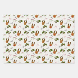 Cute Reindeer & Holly Christmas Pattern Inpakpapier Vel