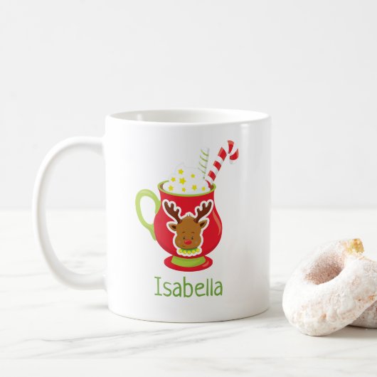 Cute Reindeer Hot Cocoa Persoonlijke kerstMok Koffiemok (Met donut)