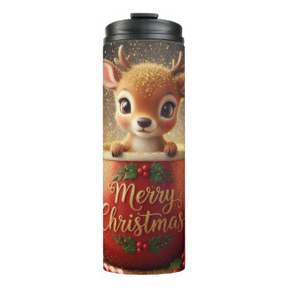 Cute Reindeer in a Merry Christmas Mug Thermosbeker