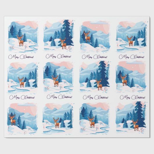 Cute reindeer in a snowy landscape  cadeaupapier (Vlak)