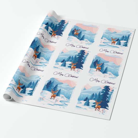 Cute reindeer in a snowy landscape  cadeaupapier (Uitgerold)