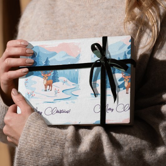 Cute reindeer in a snowy landscape  cadeaupapier