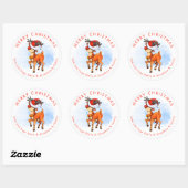 Cute Reindeer in Santa Hat Name Merry Kerstmis Ronde Sticker (Vel)
