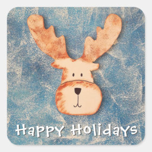 Cute Reindeer in Winter Happy Holiday Kerstmis Vierkante Sticker