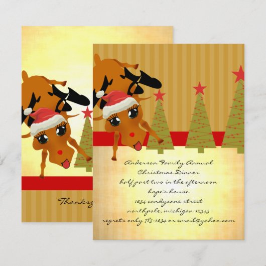 Cute Reindeer Kaart (Voorkant / Achterkant)