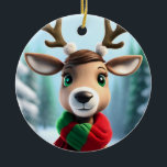 Cute Reindeer Keramisch Ornament<br><div class="desc">Winterscène met een schattig rendier met een sjaal.</div>