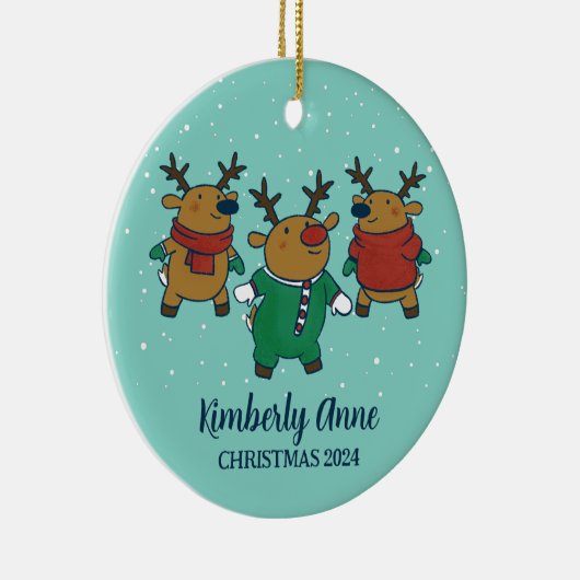 Cute Reindeer Kerstfeest Joy Snowy Winter Holiday Keramisch Ornament (Rechts)