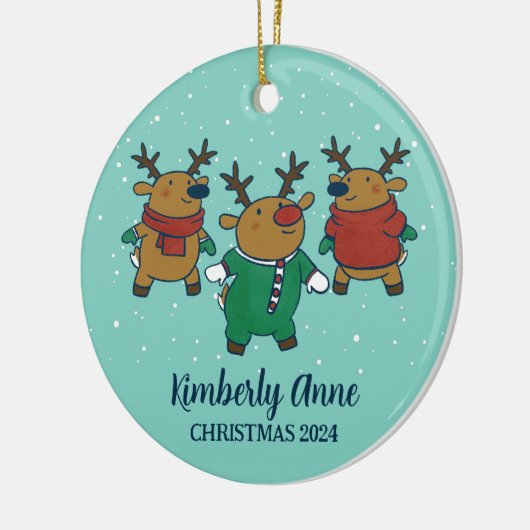 Cute Reindeer Kerstfeest Joy Snowy Winter Holiday Keramisch Ornament (Links)