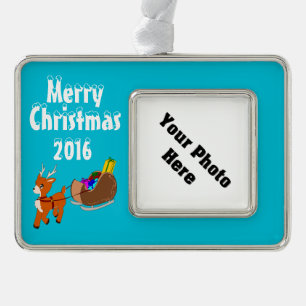 Cute Reindeer Kerstmis, aangepast versieringskader Verzilverd Omlijst Ornament