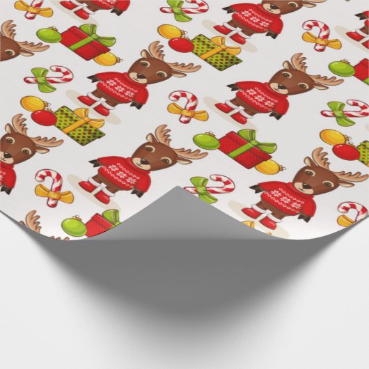 Cute Reindeer Kerstmis Pattern Cadeaupapier (Hoek)