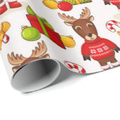 Cute Reindeer Kerstmis Pattern Cadeaupapier (Rol Hoek)