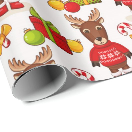 Cute Reindeer Kerstmis Pattern Cadeaupapier (Rol Hoek)