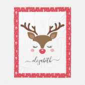 Cute Reindeer Kerstmis - Persoonlijke naam Fleece Deken (Voorkant)