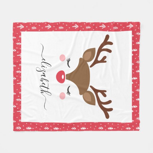 Cute Reindeer Kerstmis - Persoonlijke naam Fleece Deken (Voorkant (Horizontaal))