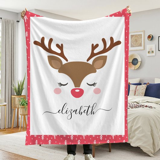 Cute Reindeer Kerstmis - Persoonlijke naam Fleece Deken
