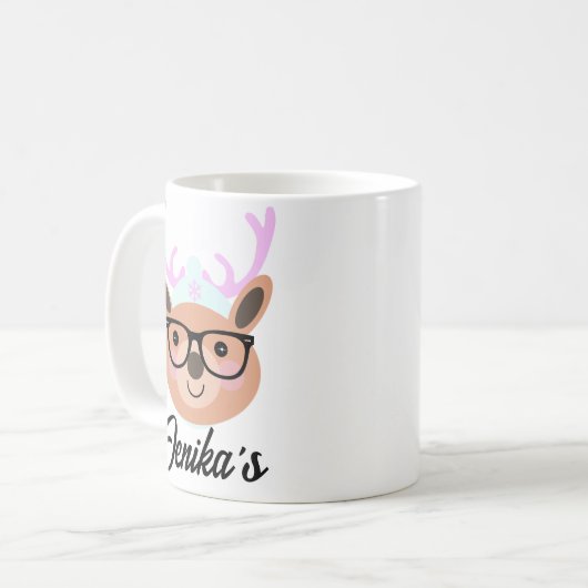 Cute Reindeer Kerstmis Scarf Pet Glasses Funny Koffiemok (Voorkant links)