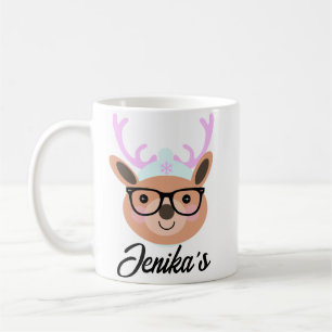 Cute Reindeer Kerstmis Scarf Pet Glasses Funny Koffiemok