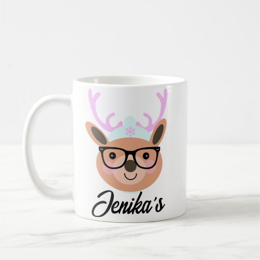 Cute Reindeer Kerstmis Scarf Pet Glasses Funny Koffiemok (Links)