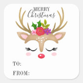 Cute Reindeer Kerstmis Square Sticker (Voorkant)