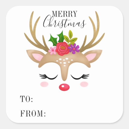 Cute Reindeer Kerstmis Square Sticker (Voorkant)