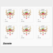 Cute Reindeer Kerstmis Square Sticker (Vel)