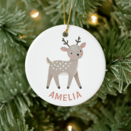 Cute Reindeer Kid`s Name Christmas Keramisch Ornament