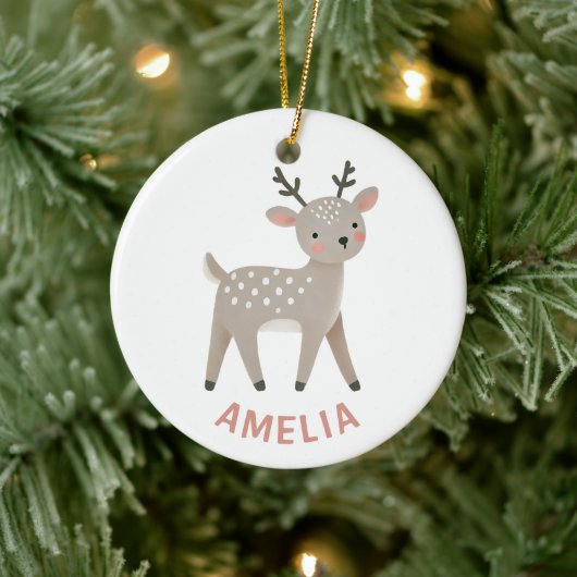 Cute Reindeer Kid`s Name Christmas Keramisch Ornament (Boom)