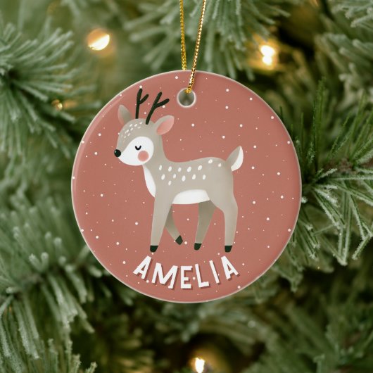 Cute Reindeer Kid`s Name Christmas Keramisch Ornament (Boom)