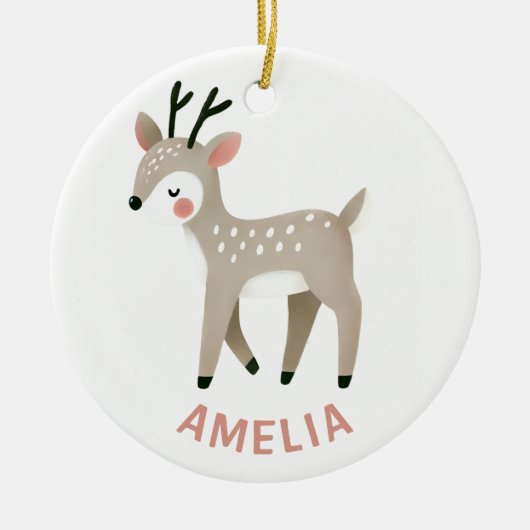 Cute Reindeer Kid`s Name Christmas Keramisch Ornament (Voorkant)