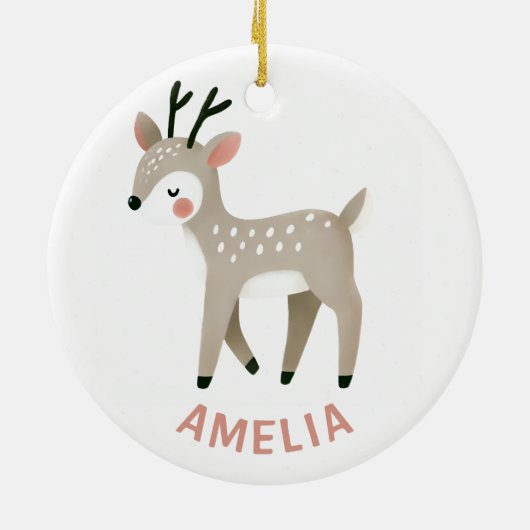 Cute Reindeer Kid`s Name Christmas Keramisch Ornament (Achterkant)