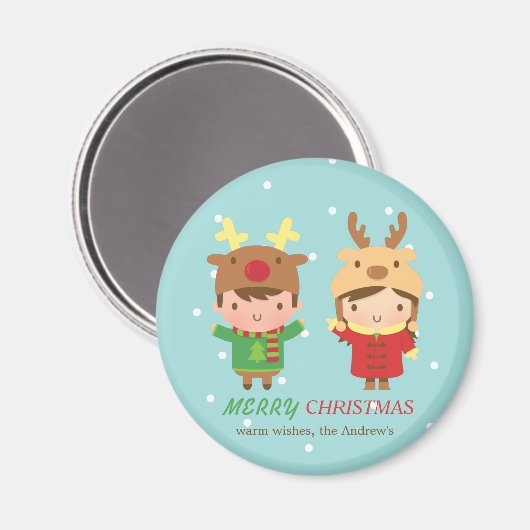 Cute Reindeer Kinder Merry Kerstparty Favors Magneet (Voorkant / Achterkant)