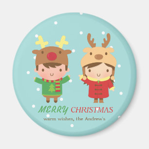 Cute Reindeer Kinder Merry Kerstparty Favors Magneet