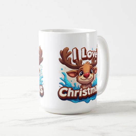 Cute Reindeer Mascot With 'I Love Christmas' Text Koffiemok (Voorkant rechts)