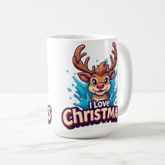 Cute Reindeer Mascot With 'I Love Christmas' Text Koffiemok