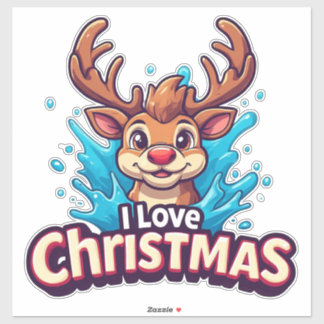 Cute Reindeer Mascot With 'I Love Christmas' Text Sticker