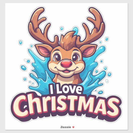 Cute Reindeer Mascot With 'I Love Christmas' Text Sticker (Vel)