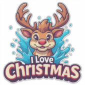 Cute Reindeer Mascot With 'I Love Christmas' Text Sticker (Voorkant)