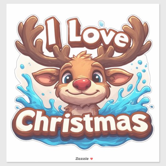 Cute Reindeer Mascot With 'I Love Christmas' Text Sticker (Vel)