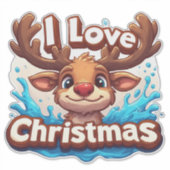 Cute Reindeer Mascot With 'I Love Christmas' Text Sticker (Voorkant)