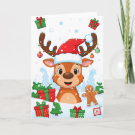 Cute Reindeer Merry Christmas Kids Holiday Card Kaart