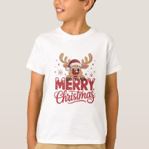 Cute Reindeer Merry Christmas Kids T-Shirt
