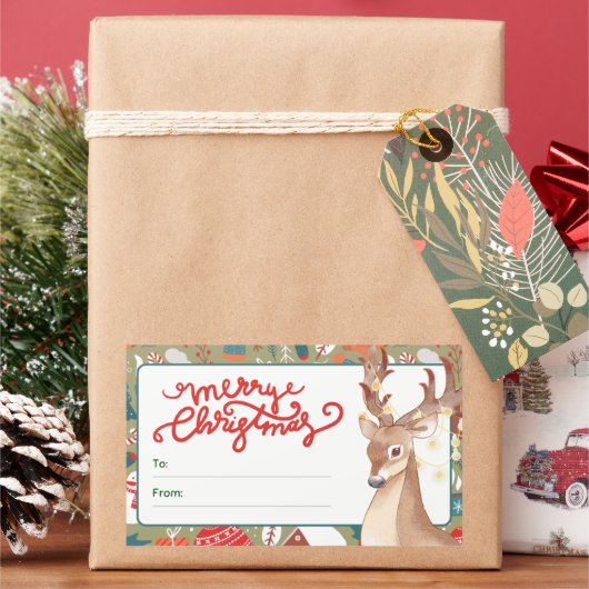 Cute Reindeer Merry Christmas Lights  Rechthoekige Sticker (Feestdagen)
