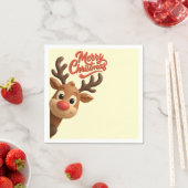 Cute Reindeer Merry Christmas Paper Napkin Servet (Insitu)